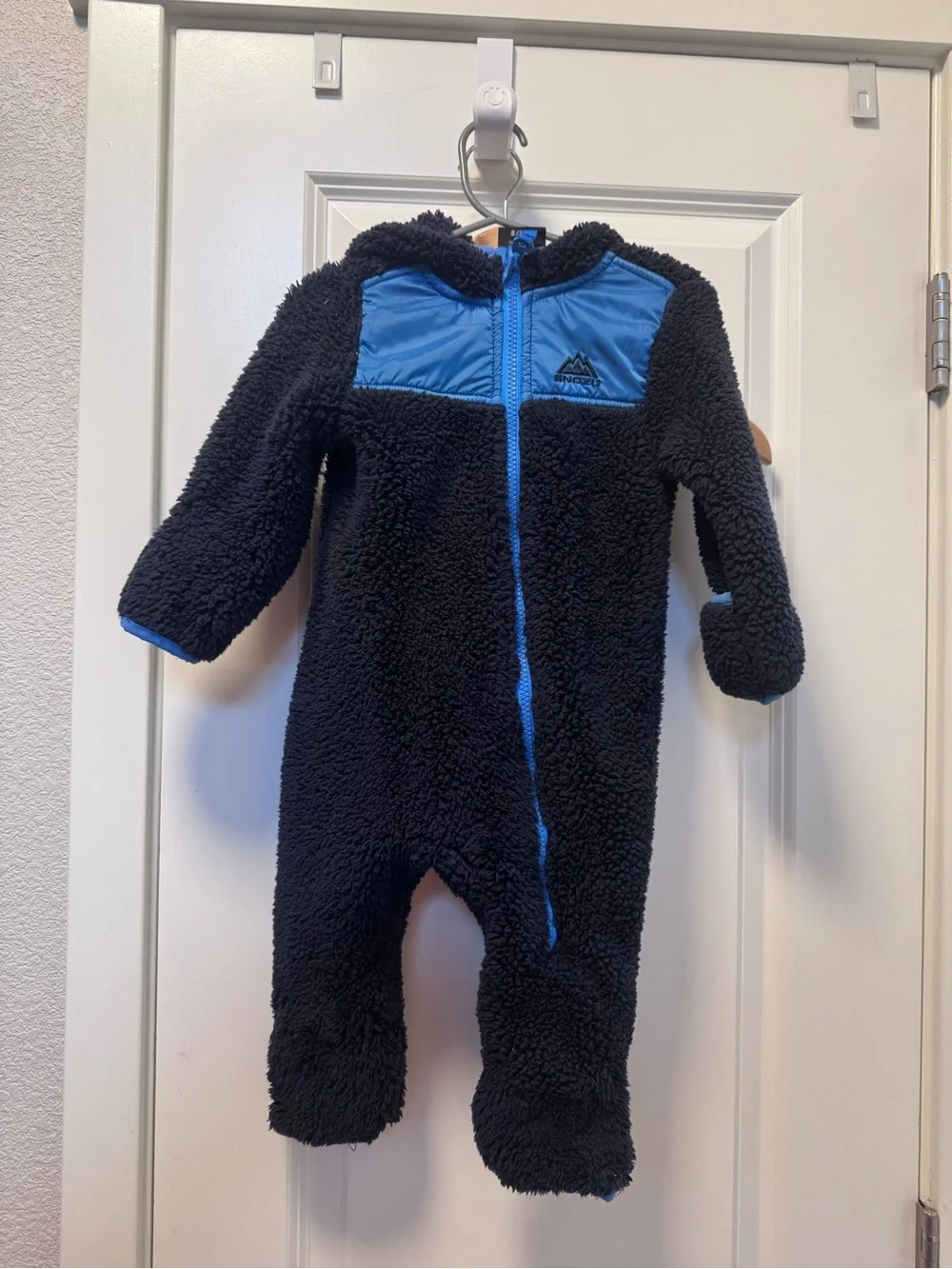 Snozu 9-12 months Navy One-Piece Sherpa Footie coat with Bright Blue Trim